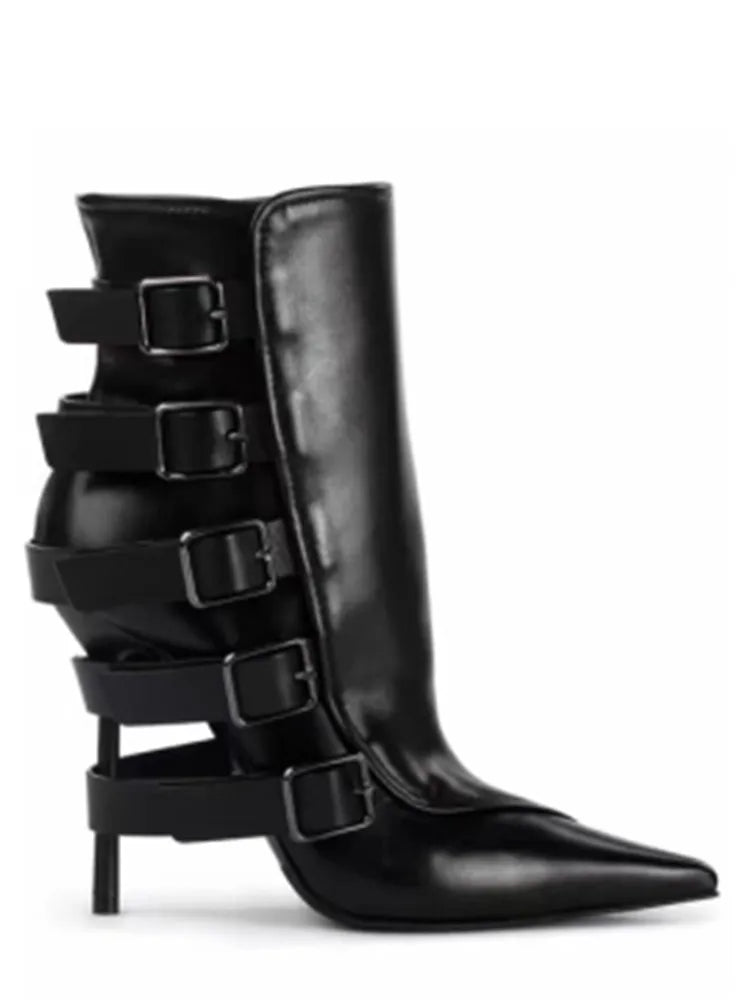 New Belt Buckle Stiletto High Heels Knee Length Boots Autumn/Winter Women's Fashion Pointed Party 34-46 Large Medium Boots