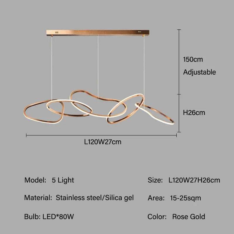 Modern Rose Gold LED Chandeliers Ligthing Nordic Lustre Home Decor Circle Rings Chandelier Hanging Pendant Lights Fixtures