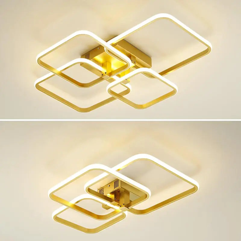 Modern Square LED Ceiling Chandelier with Remote Control Dimmable Light Fixture for Living Room Bedroom Dining Home Decor Lamp
