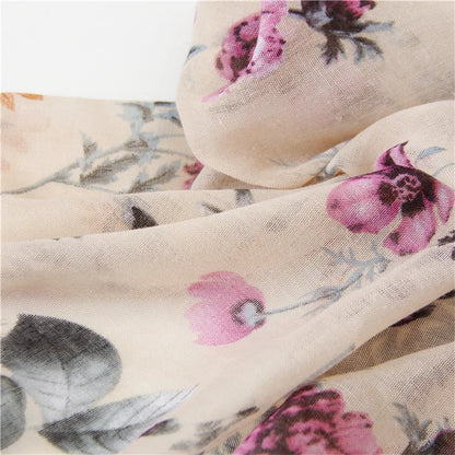 Fashion Printing Flower Tassel Shawl Cotton Viscose Scarf Women Beach Sunscreen Shawl Muslim Hijab Wrap Headscarf 180*90cm