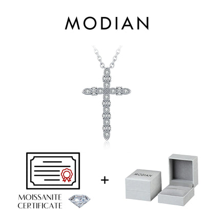 MODIAN D Color Moissanite Necklace 925 Sterling Silver Sparkling Cross Link Chain Pendant Necklaces For Women Fine Jewelry