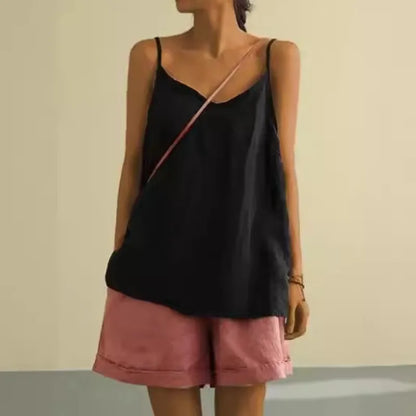 Women's Summer Thin Cotton Linen Style Camisole Fashion Sling Tops Harajuku T-shirt Women Clothing Casual Tank Top Streetwear