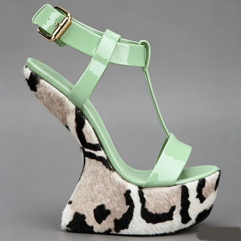 Strange Style Mixed Colors Fretwork Heel Sandals Pointed Toe Leather Size35-48Customized New Arrivals Fashion Women Modern Shoes