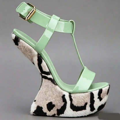 Strange Style Mixed Colors Fretwork Heel Sandals Pointed Toe Leather Size35-48Customized New Arrivals Fashion Women Modern Shoes