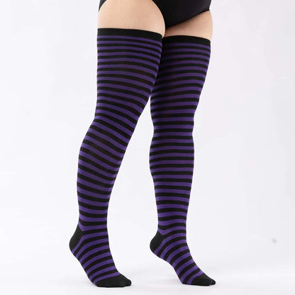 Oversize Thigh High Black White Striped Over Knee Long Socks Autumn Winter Thick Stockings Leg Warmers for Woman Plus Size 3XXXL