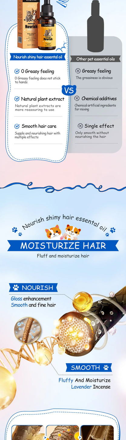 Pet dogs, cats, nourishing and brightening hair care essential oils, smooth and long-lasting fragrance, deodorizing