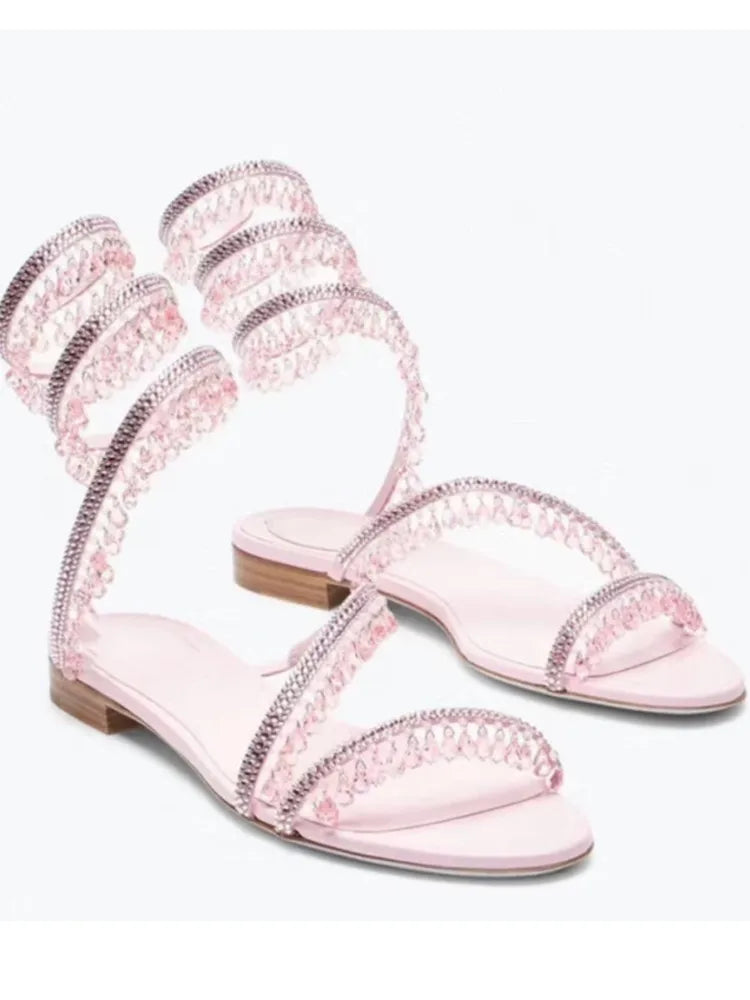 2026Women's New Water Diamond Sandals Fashion Tassel Crystal Shoes Sexy Banquet Party Twin Stiletto Women's Large Sandals