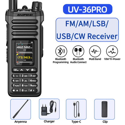 BAOFENG UV-36 PRO 10W Tri-Power Walkie Talkie Dual Mode Two Way Radio Bluetooth Programming FM Receiver Handheld Transceiver