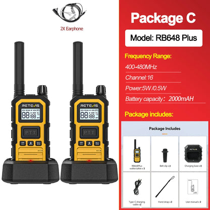 Retevis RB648Plus IP67 Waterproof Walkie Talkie LCD Display Walkie-talkie Long Range Dual PTT Heavy Duty 2 Way Radio for Factory