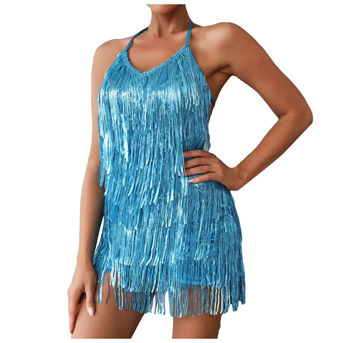 Women Fashion Tassels Sling Jumpsuits V Neck Slingback Feather Embroidery Dress Rhinestones Summer Party Night Club Bodysuit