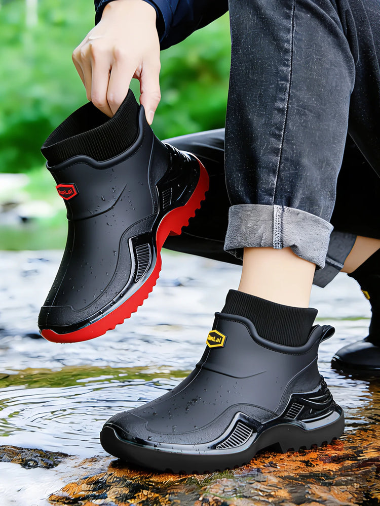 Men Women Winter Waterproof Rain Boots Fleece Warm Snow Sock Cuff Anti Slip Ankle Boots Outdoor Work Garden Shoes Size 36-46