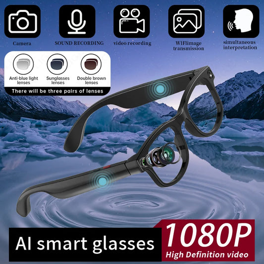 LIGE New Smart Glasses 500W Camera HD Video Recording Bluetooth Call Glasses AI Smart Translation Sunglasses WiFi Transmission