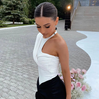 2025 Slim Club Party Bodysuits High Waist Irregular Bodysuit Sexy Backless Twist Streetwear One Shoulder Long Sleeve Tops 19493