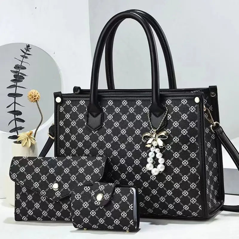 Luxury Bead string Handbags 3 Pieces set Women Bags Designer Tassel Purses Handbags Composite Messenger Female Bag