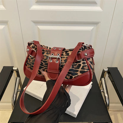 Fashion PU Shoulder Bags Leopard Print Retro Messenger Bag Large Capacity Underarm Bag Women Daily Use Handheld Bag