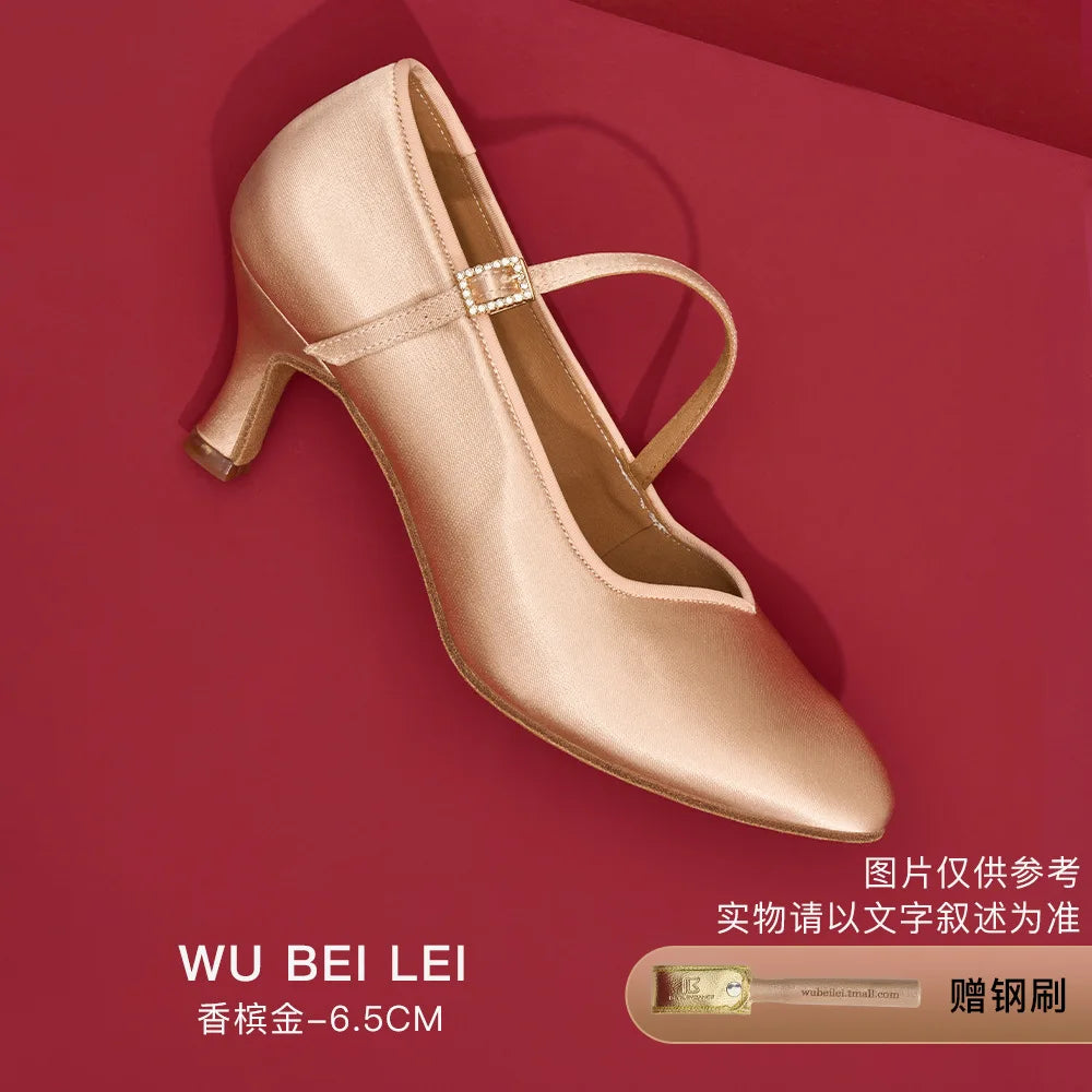 UK Latin Dance Shoes Women's Mid Heel Flexible Sole Ballroom Practice Shoes for Waltz Tango