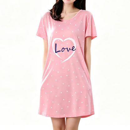 Summer Thin Comfortable Home Clothes Short Sleeve Loose Women's Nightgown Cartoon plus Size Casual Wear round Neck Pullover