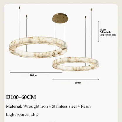 Round Faux Marble Chandelier Lights for Living Room Dining Room Resin Marble-effect Hanging Pendant Lamp Ring for High Ceiling