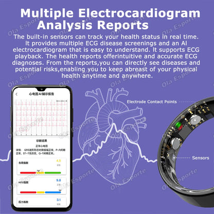 AI ECG Detection Smart Ring 2026 Blood Pressure Heart Rate Body Temperature Monitoring 5ATM Waterproof Multiple Sport Smartring