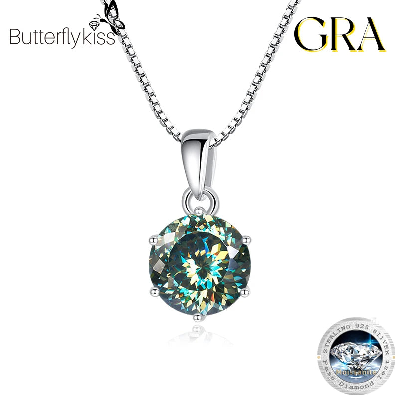 Butterflykiss 1CT 100 Faced Cut Moissanite Solitaire Drop Necklaces Gold Plated Pendant Real S925 Silver Chain Jewelry For Women