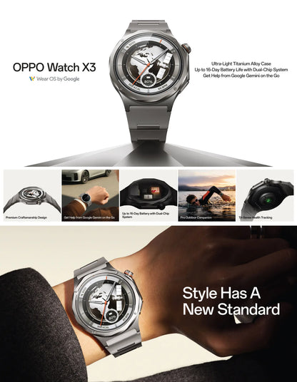 [New Arrival] Global Version Smartwatch OPPO Watch X3 Snapdragon W5 Up to 16 Days of Battery Life AMOLED Display NFC IP68