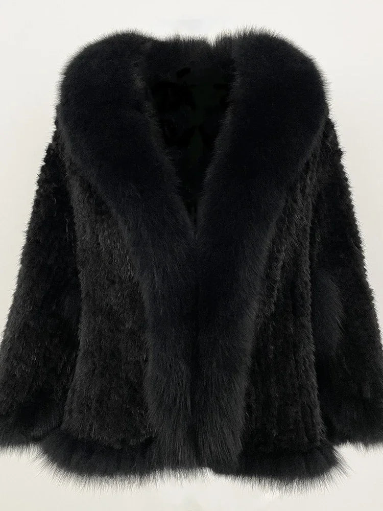 OFTBUY Autumn Winter Shawl Fashion Knitted Genuine Mink Fur Jacket Real Mink Fur Coat Women Cape Scarf Natural Fox Fur Cloak