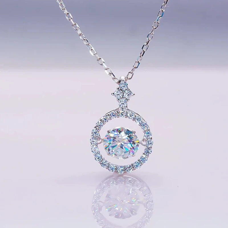 Certified Moissanite Round Pendant Necklace Real 925 Sterling Silver Sparkling Lab Diamond for Women Fine Jewelry