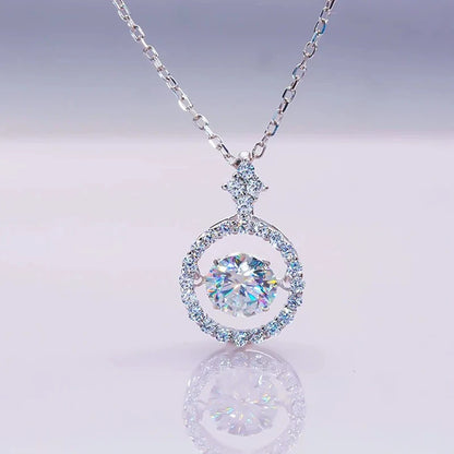 Certified Moissanite Round Pendant Necklace Real 925 Sterling Silver Sparkling Lab Diamond for Women Fine Jewelry