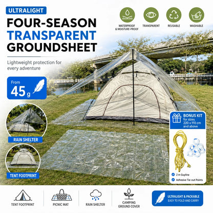 Four Season Ultralight Transparent Tent Groundsheet Waterproof Moisture Proof Camping Footprint Foldable Reusable Outdoor Tarp