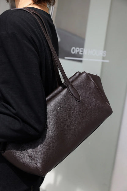 Genuine Grade Leather Women's Shoulder Bag Luxury Designer Brand Ladies Soft Cowhide Large Tote for Woman Ladies Bowling Bag New