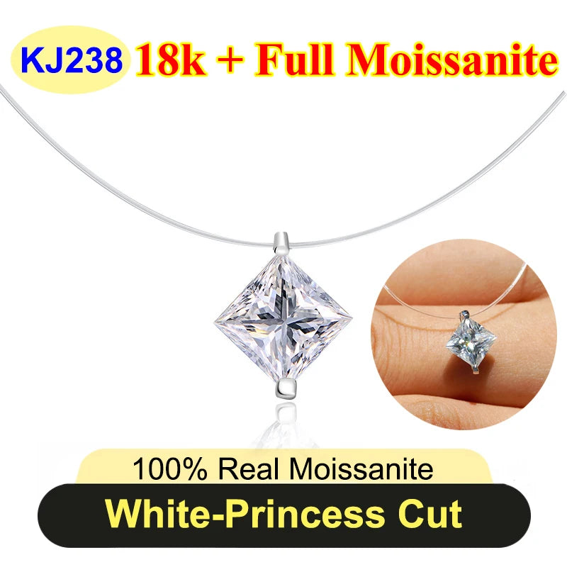 0.5ct-5ct Classic Fish Line Full Moissanite Necklace For Women S925 Silver Plated 18k D Color VVS1 Women's Moissanite Chain Gift