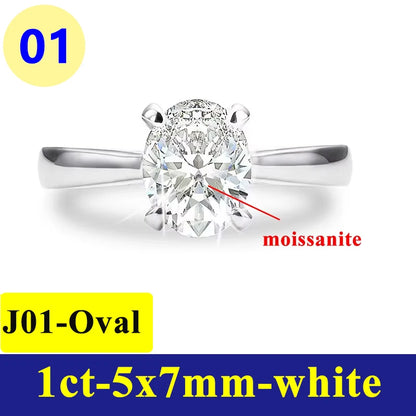 1-3CT Moissanite D Color VVS Diamond Women's Oval Radiant Ring S925 Silver Ring Plated White Gold Jewelry Rings for Women
