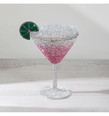Alizekerr Cocktail Glass Shaped Rhinestone Evening Bags Luxury Designer Gorgeous Crystal Metal Purses And Handbags Wedding Party