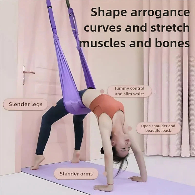 Luxury Purple Aerial Yoga Rope - Soft Fabric+Stable Support, Home Workout Safety, Single Piece