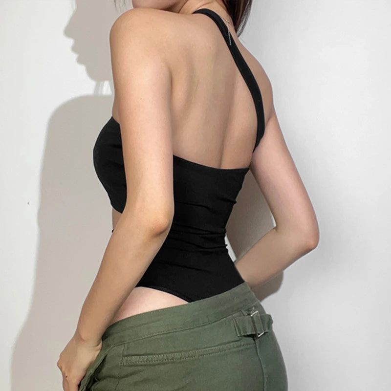 Women's Hollow Out Niche Design Sexy Jumpsuit European Style Spicy Girls Wear Cross Shoulder Hanging Neck Deconstruction Top