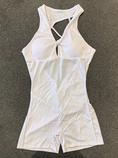 Women's Sexy Backless Rompers Criss Cross Bodycon One Piece Halter Hips Lifting Yoga Bodysuit Short Jumpsuits With Chest Pads
