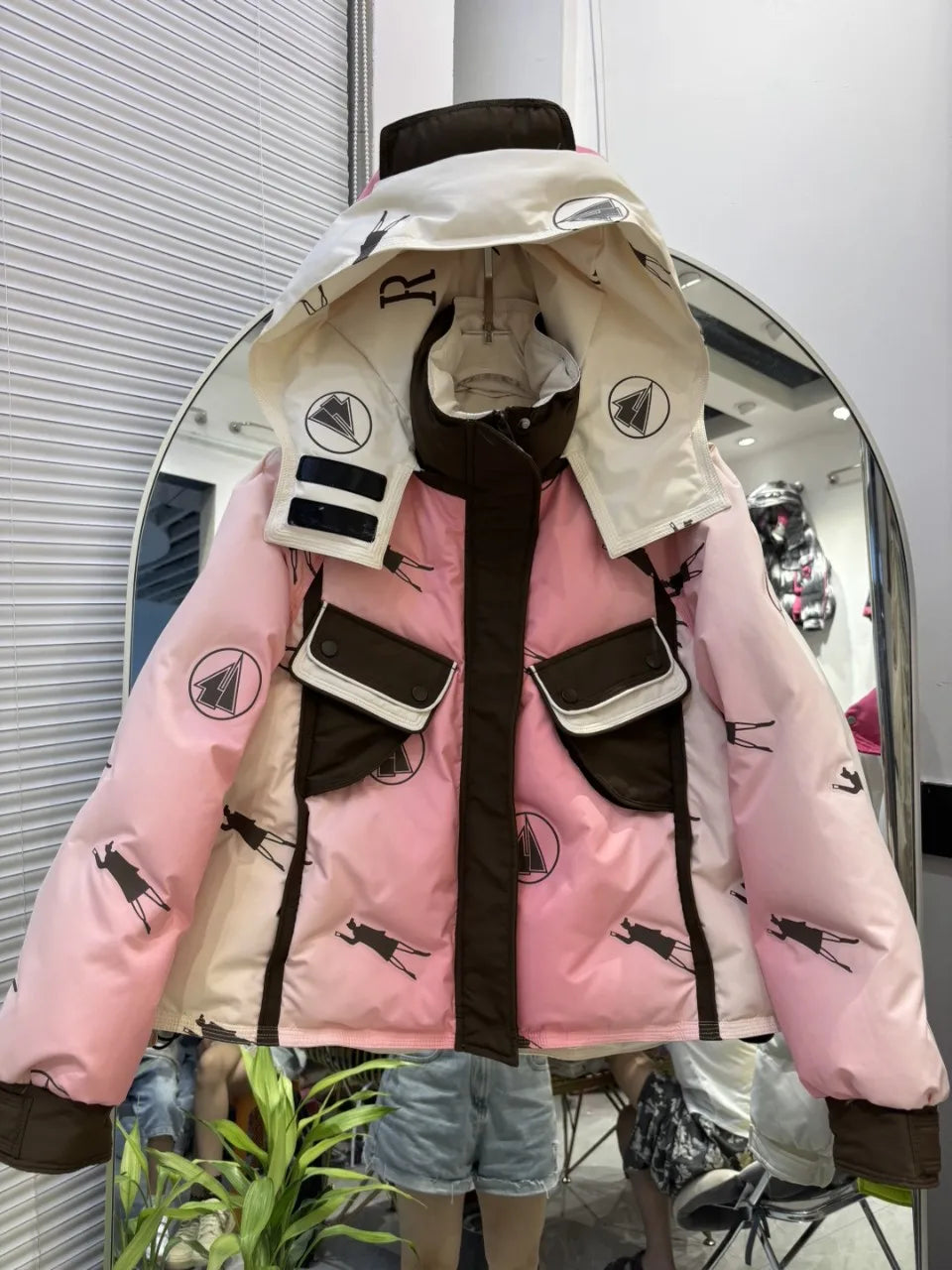 Winter Patchwork Hooded Parkas Jacket Women White Duck Down Puffer Thicken Jacket Women Double Pocket Loose Short Outwears Coat