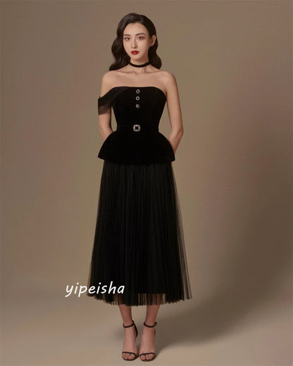Customized Yipeisha Simple Modern Style Formal Evening Strapless A-line Button Draped s Bespoke Occasion Dresses