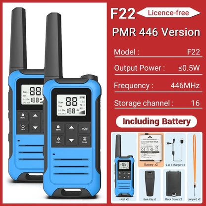 2PCS Baofeng F22 T22 PMR 446MHz Mini Walkie Talkie Waterproof Type-C Licence-free Flashlight Portable Two Way Radio for Hunting