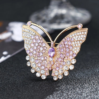 Women Rhinestone Butterfly Brooch Pin Elegant Crystal Diamond Corsage Lapel Badge for Coat Dress Accessories Luxury Jewelry