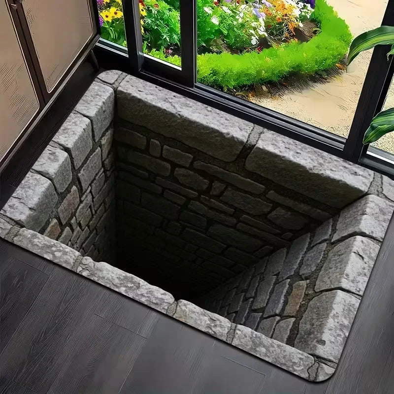VIKAMA Non-Slip Doormat 3D Optical Illusion Stone Pattern, Entrance Mat Waterproof Rug for Hallway Living Room Porch Home Decor