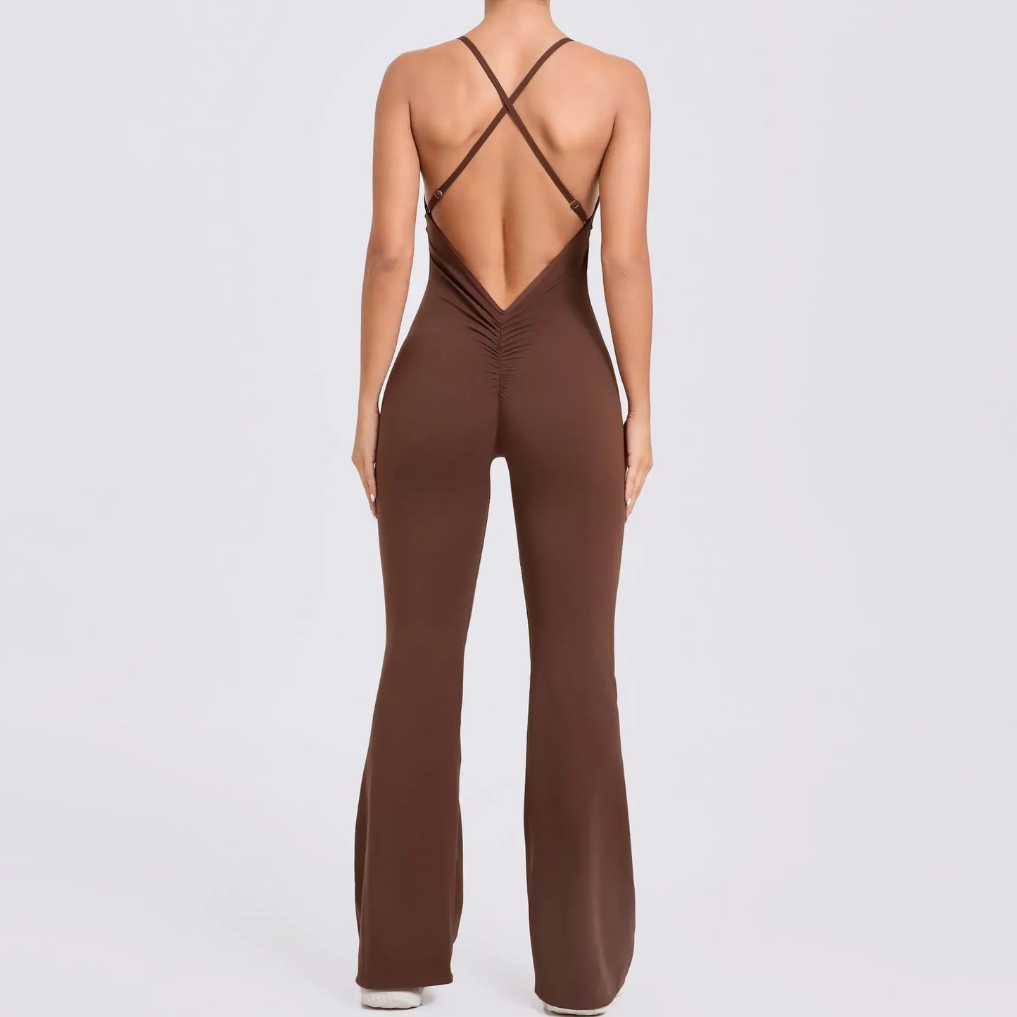 Sports Overalls for Women Sportswear Flared Jumpsuit Woman Padding Jumpsuits Gym Combinaison Femme Coffee Gray Navy Blue Red