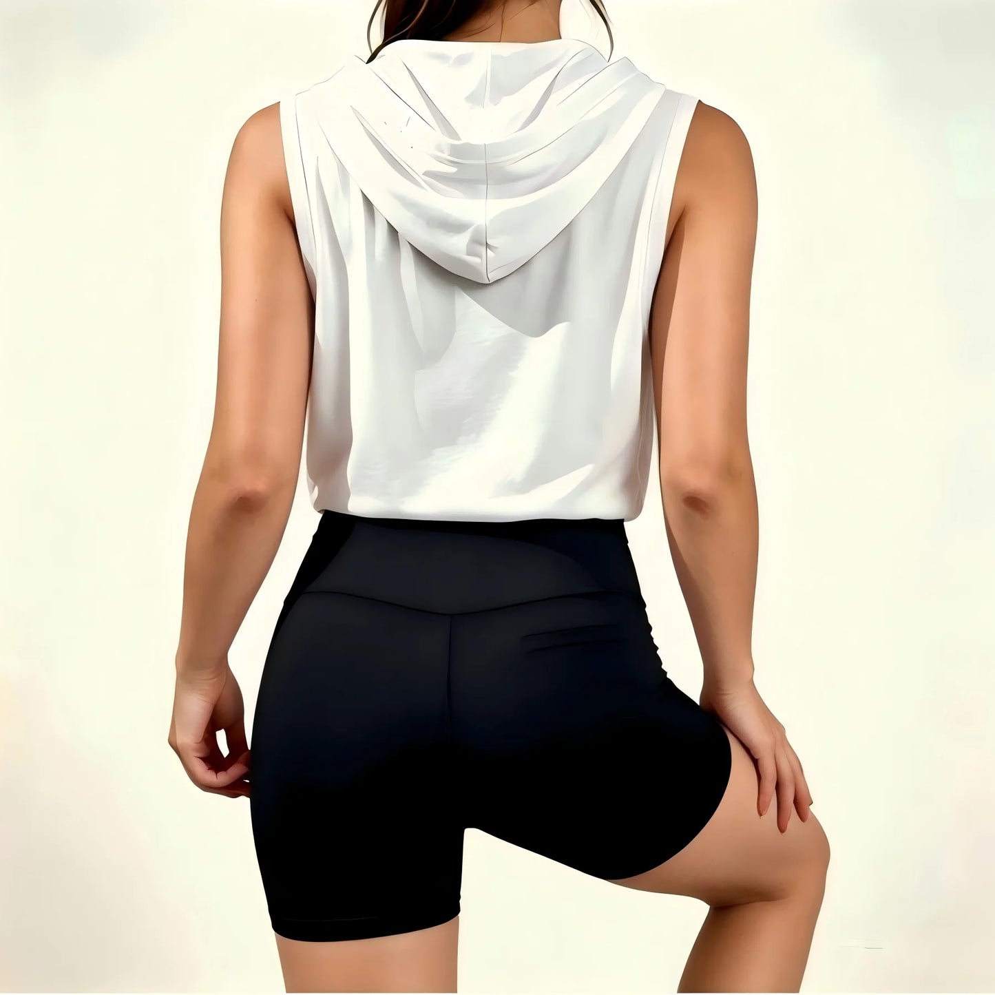 Women's Faith Graphic Sleeveless Hoodie with Biker Shorts Set, Christian Bible Verse Print Sports Outfit, Casual Yoga Gym Activewear