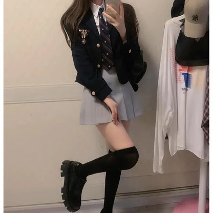 Korean Uniform Suit Jacket Shirt high-waisted Pleated Skirt Women Jk Uniform Set Janpanese Style Spring New Jk Uniform Set