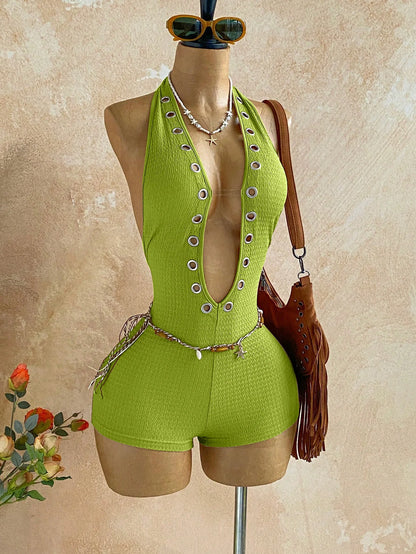 Sexy Halter Jumpsuits 2026 Summer Fashion Clothes Women One Piece Elegant Luxury Bodycon Club Party V Neck Jumpsuits