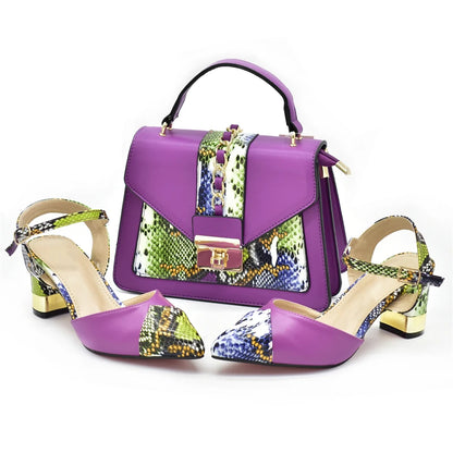 New Design Italian Shoe and Bag Set for Party In Women Ladies Shoes and Sandals Snake Print Heels Wedding Shoes for Women Bride