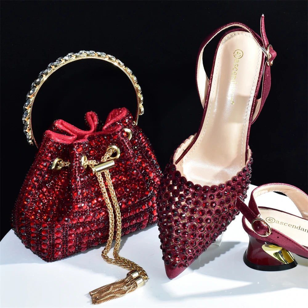Doershow charming Shoes And Bag Matching Set With silver Hot Selling Women Italian Shoes And Bag Set For Party Wedding!  HAB1-9
