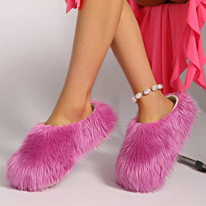 Modern Slippers Women's Faux Fur Adult Platform Mule Shoes Thick Sole Slides