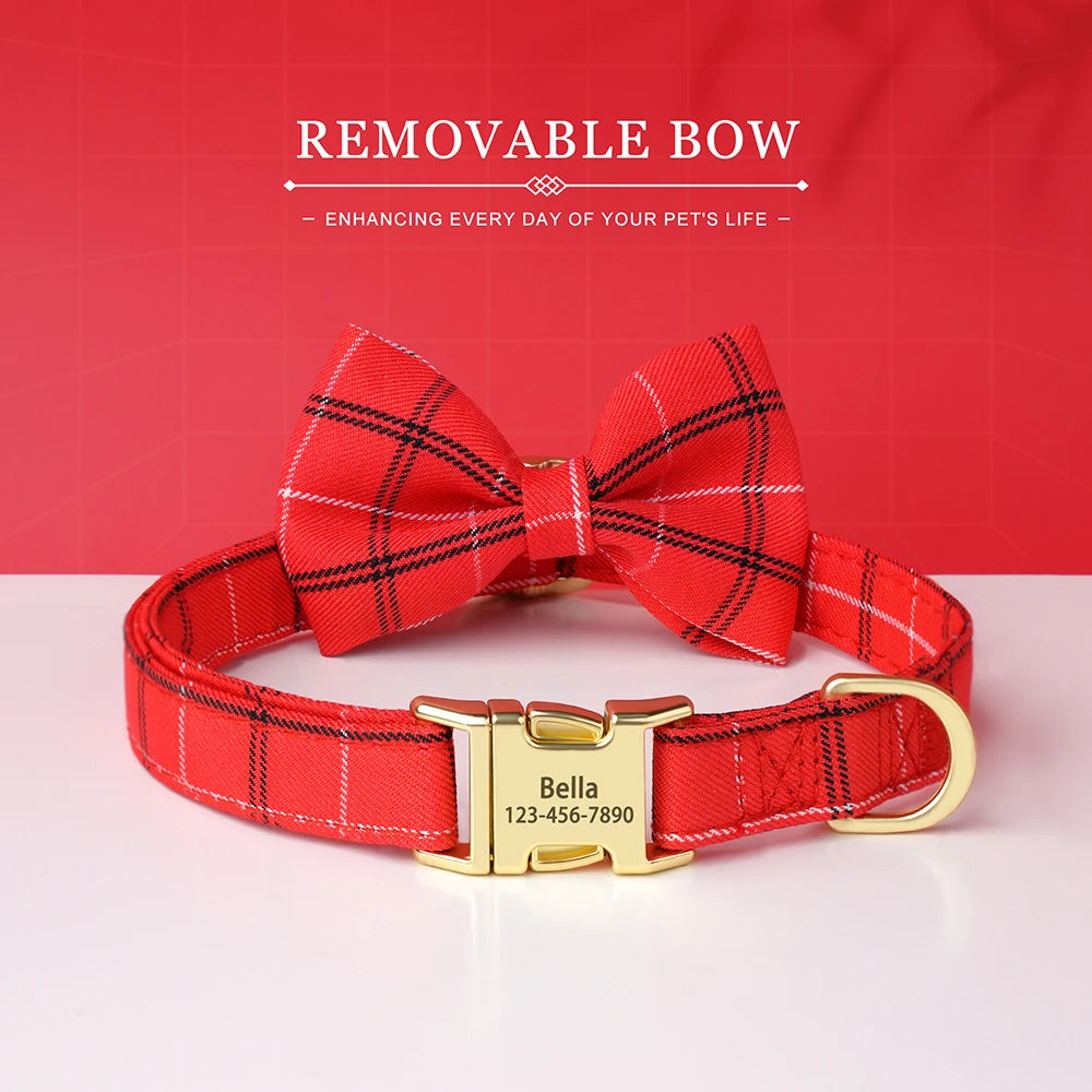 Personalized Dog ID Collar Cute Bowtie Pet Collars Necklace Free Engraving Puppy Cat Buckle Collar For Small Medium Dogs Cats