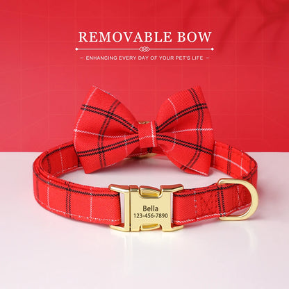 Personalized Dog ID Collar Cute Bowtie Pet Collars Necklace Free Engraving Puppy Cat Buckle Collar For Small Medium Dogs Cats